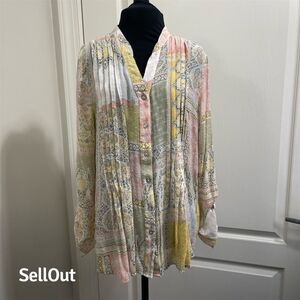 Ruby Rd Women's Paisley Patchwork Blouse Multicolor V-Neck Size S